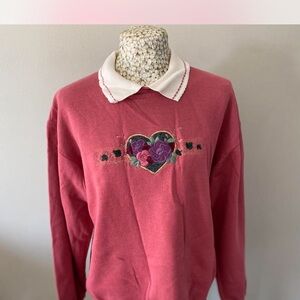 Pink Sweatshirt with Heart Embroidery Vintage 90s